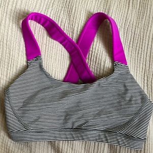 American Eagle Black and White Stripe Sports Bra with Pink Accent Size S